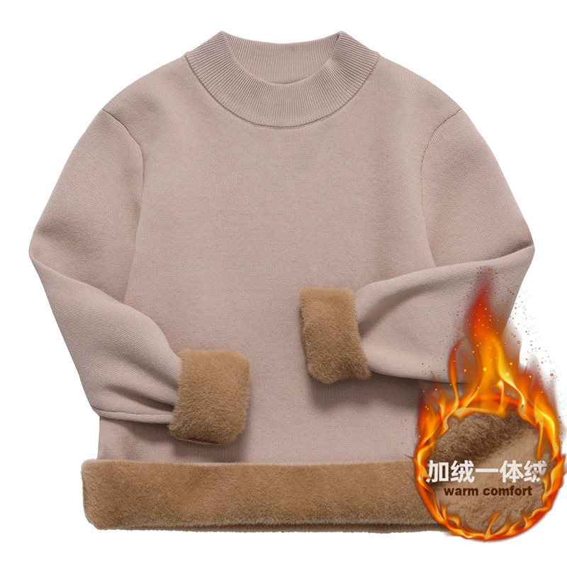 Новый мужской свитер с воротником-стойкой на зиму 2024, трикотаж на флисовой подкладке, утолщенный вязаный топ, базовая рубашка на флисовой подкладке, модный.