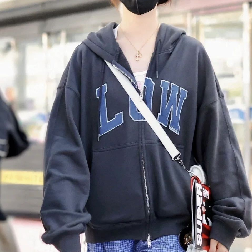 厂家现货～Y超越同款韩国小众潮牌字母印花宽松连帽卫衣外套