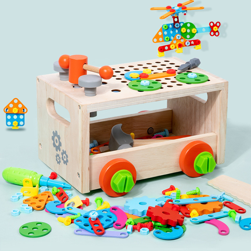 Nueva variedad infantil de madera tuerca de desmontaje combinación herramienta Mesa kindergarten educativo multi-funcional bloques de construcción de juguete