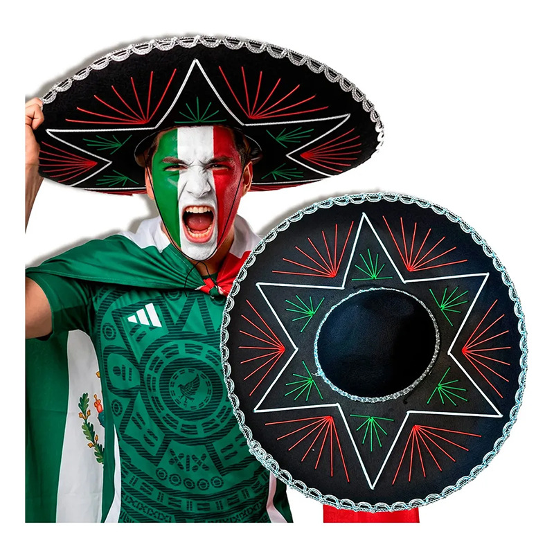 Black Hand-Stitched Mexican Novelty Hat with Large Brim and Silver Trim, Halloween Zorro Hat, Masquerade Mexican Hat