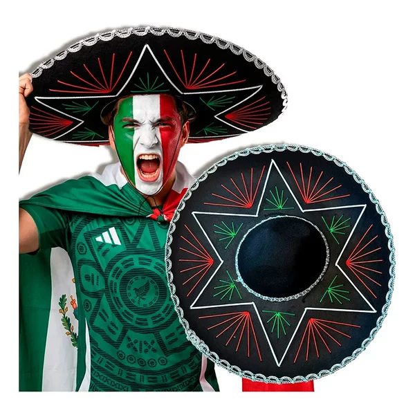 Black Hand-Stitched Mexican Novelty Hat with Large Brim and Silver Trim, Halloween Zorro Hat, Masquerade Mexican Hat