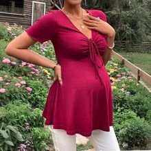 欧美外贸亚马逊新款孕妇裙 跨境速卖通胸前抽绳修饰V领短袖连衣裙
