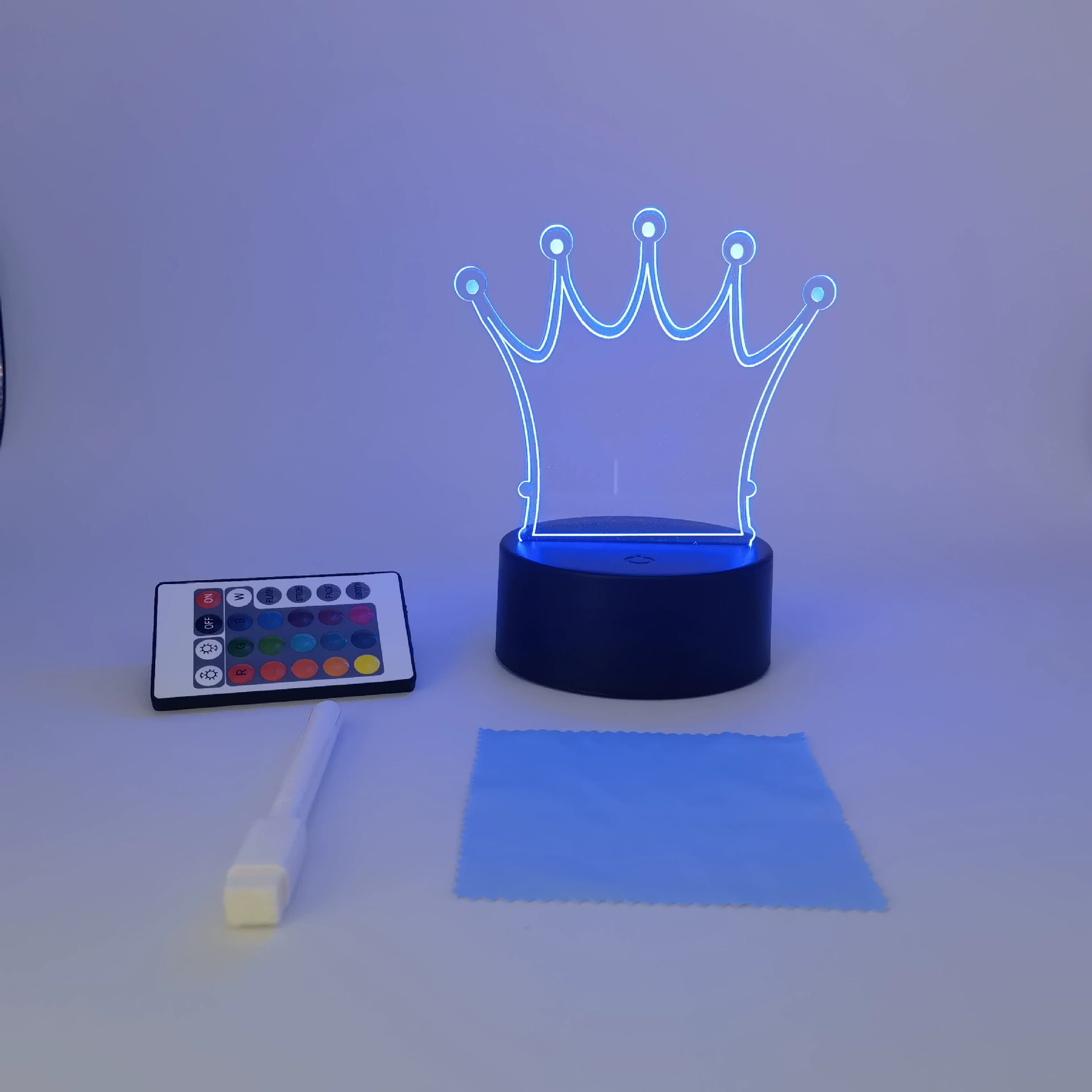 3D ночная лампа с пультом дистанционного управления, USB 4W, акриловая панель и база ABS, черная или белая