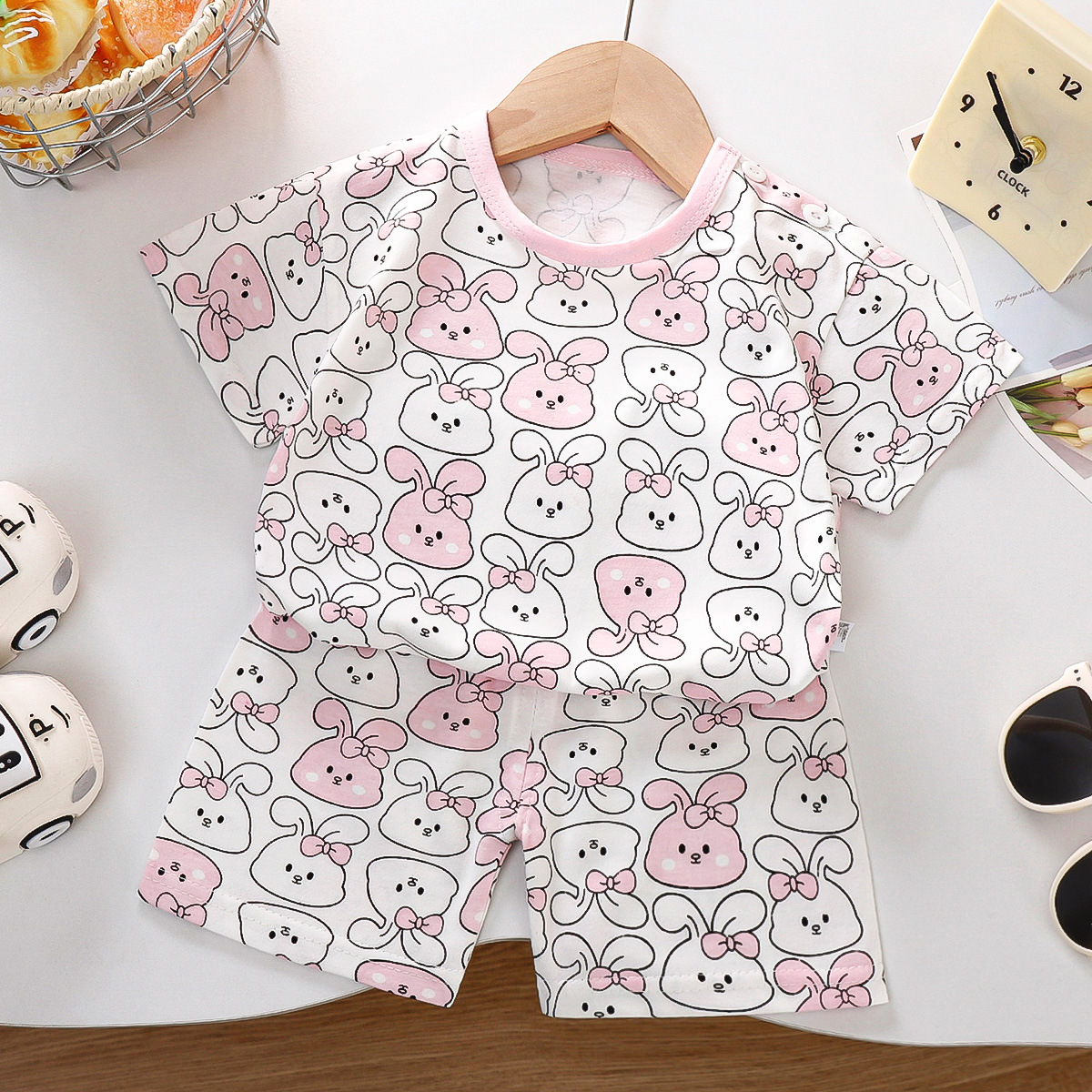 Set de mangas cortas para niños algodón verano nuevo estilo coreano pantalones cortos para niños delgados ropa de verano para niñas