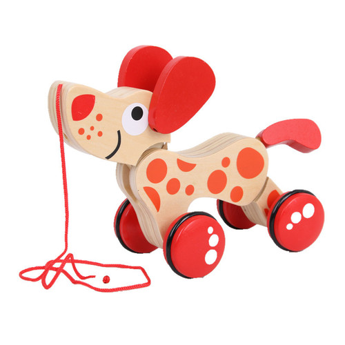 Wooden Pull-along Puppy Crocodile Toy for Infants and Toddlers 1-2-3 Years Old Pull Cord Walking Training Pull Cart