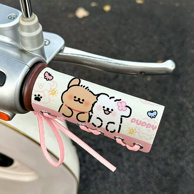 Cartoon handlebar covers for electric scooters, non-slip and sweat-absorbent, new cartoon leather grip covers for electric scooters, cute (Handlehold cover) - strolling-line-dog-color-pattern
