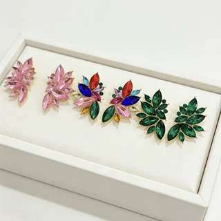 欧美风彩色花朵耳钉 夸张马眼锆石耳环 小众设计感轻奢耳饰