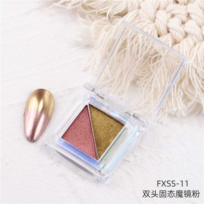 Uñas transfronterizas de dos colores sólido espejo mágico en polvo cuadrado Placa de sombra de ojos espejo de uñas de dos colores harina titanio polvo de oro