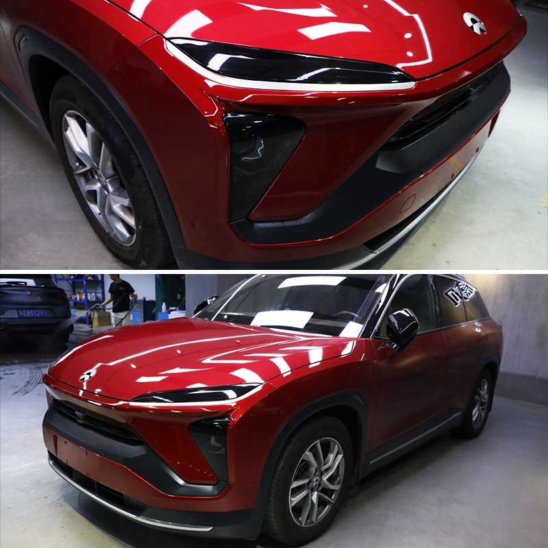 NIO blackened light film TPU front and rear light color changing film with light control, transparent black warrior sticker, good car accessory