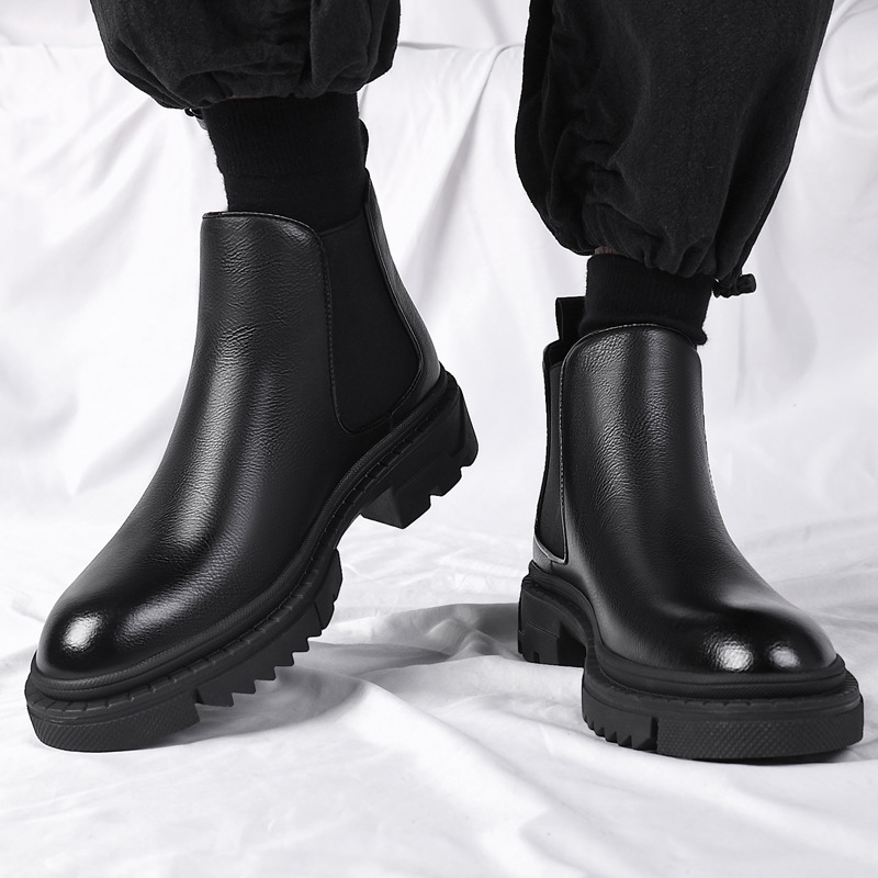 馬丁靴男款冬季新款加絨保暖皮靴男厚底真皮套腳切爾西皮短靴棉鞋