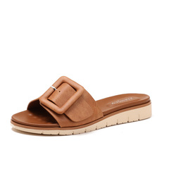 包扣坡跟拖鞋女外穿新款跨境亞馬遜波西米亞民族度假一字帶涼拖夏