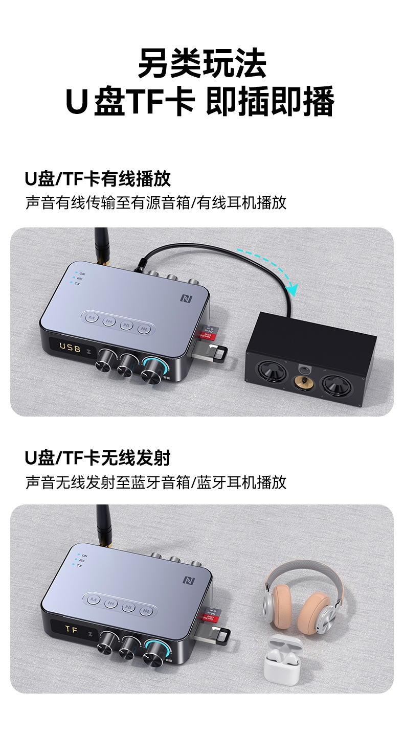 Bluetooth Receiver 5.3 Speaker Amplifier Karaoke Audio Adapter Desktop Computer Transmitter Fm Radio Lossless