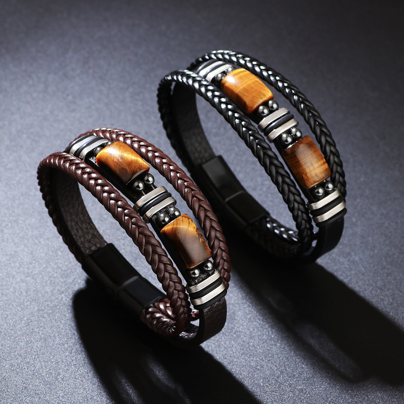Alloy Leather Bracelet with Tiger's Eye Stone, Woven Craftsmanship, Available in Multiple Colors, Direct Supply from the Factory, Crystal Woven Bracelet Alloy Leather Bracelet with Tiger's Eye Stone, Woven Craftsmanship, Available in Multiple Colors, Direct Supply from the Factory, Crystal Woven Bracelet