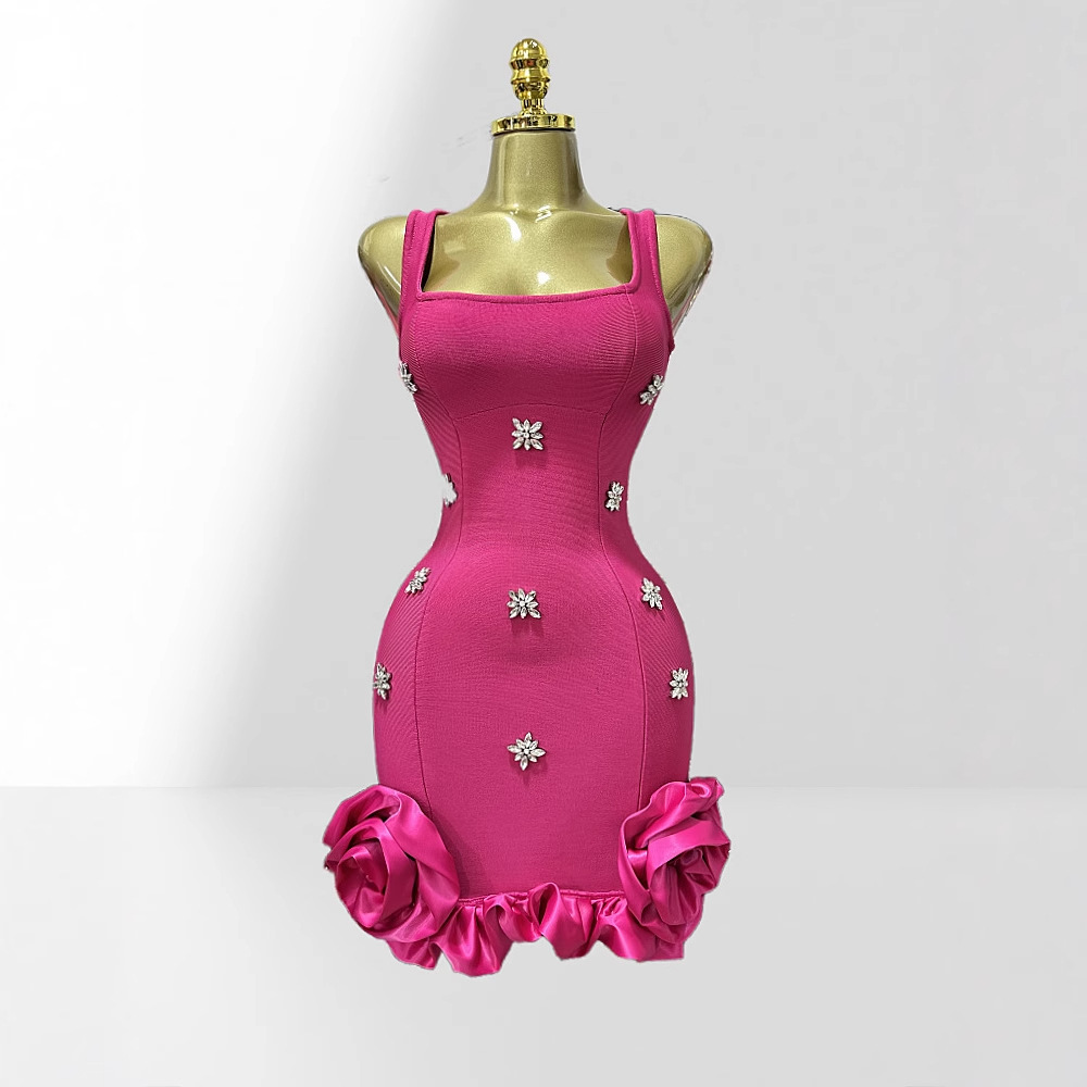Women's Clothing Luxury Sleeveless Bandage Dress Rhinestone Embellished Tulip Shaped Skirt Bodycon Style Party Women's Clothing_ecoleips.com