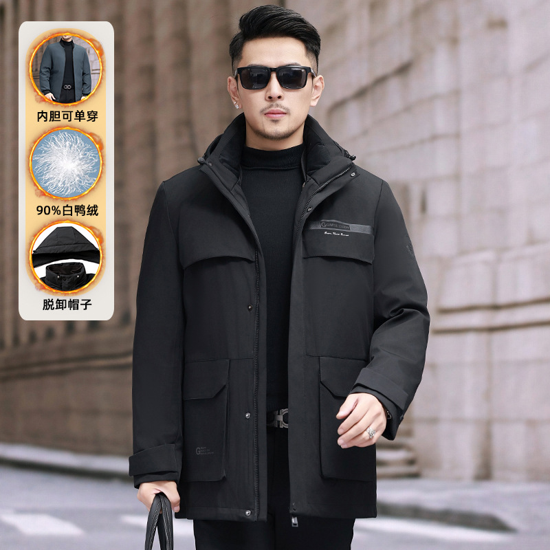 羽绒服男士冬季脱卸内胆加厚小码XS中老年连帽爸爸保暖小个子外套