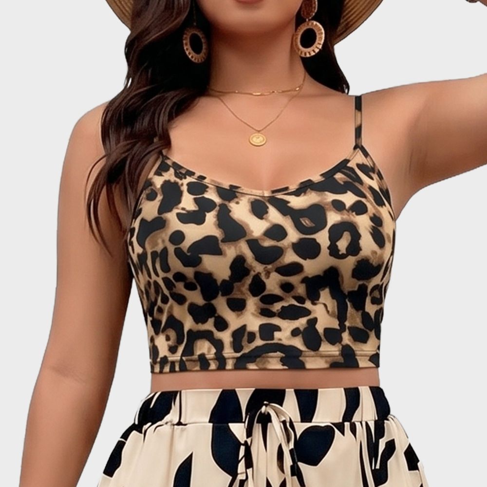 Europa y los Estados Unidos transfronterizos estampado leopardo cinturón corto chaqueta delgada camiseta legging delgada sexy cabina pequeña