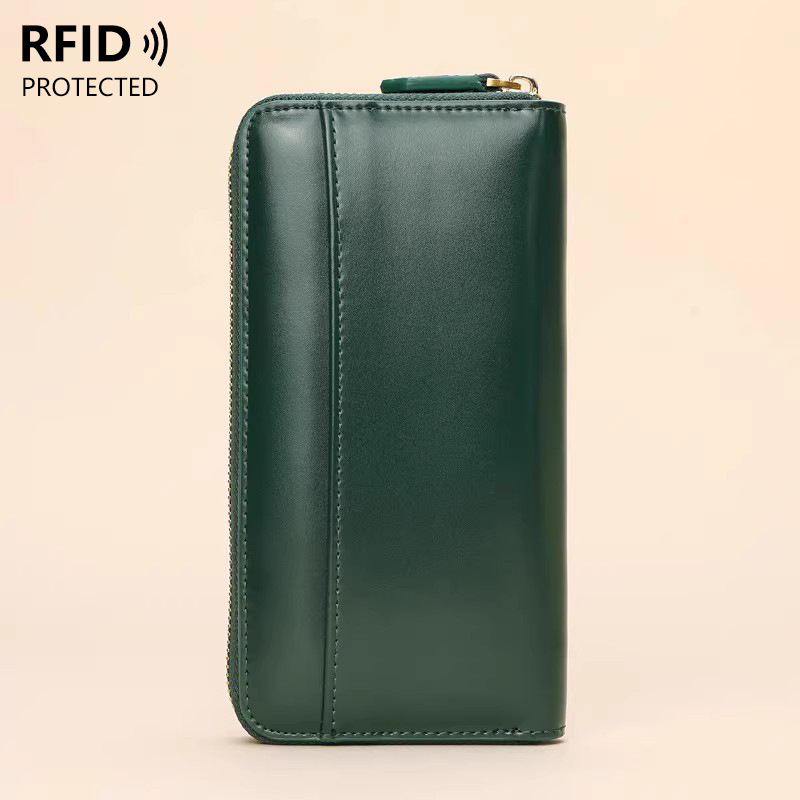 New Men's Wallet, Long Leather Anti-Degaussing Zipper Coin Purse, Unisex Clutch Bag, Wholesale from Manufacturer