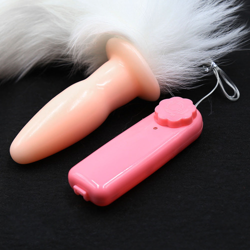 Feather toy vibrating anal plug, sex toy, silicone female backcourt appliance, flesh-colored real fur fox tail for couples