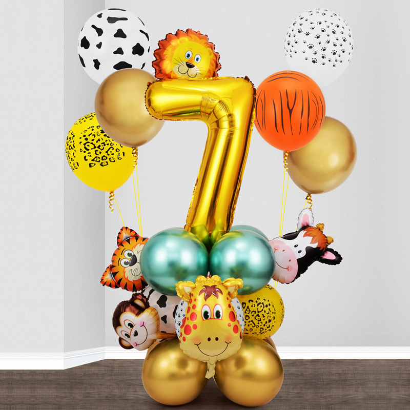 Transfronterizo nuevo bosque animal fiesta traje globo combinación digital molde de aluminio globo columna cumpleaños diseño Decoración