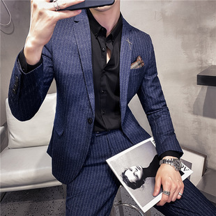 Foreign Trade Men's Striped Suit Business Formal Two-Piece Suit Groom and Best Man Dress Four Seasons One-Button Suit