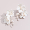 Fashionable earrings for bride, ceramics, Korean style, flowered