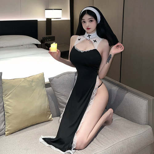 Sexy lingerie sexy cosplay nun uniform cosplay game outfit hollow skirt set 9804 dropshipping