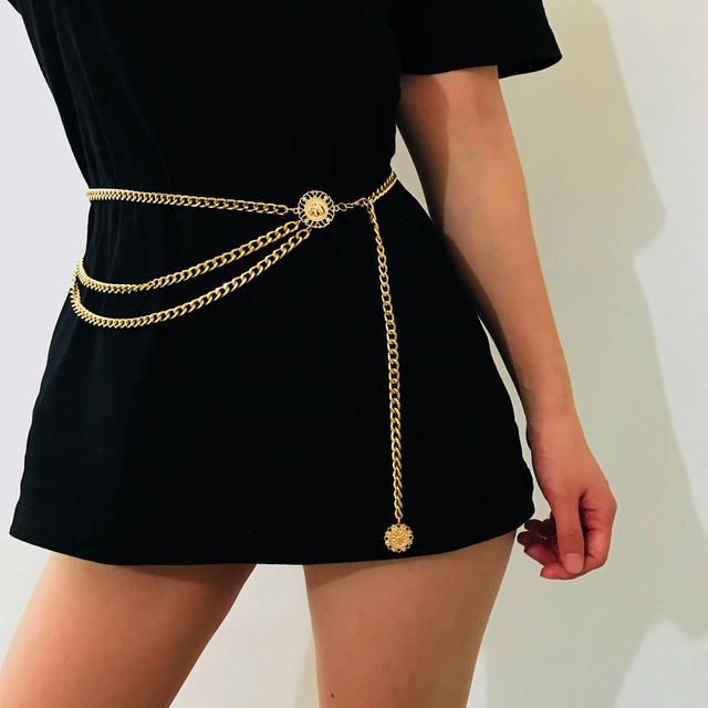 Women Retro Belt Chain High Waist Hip Wa...