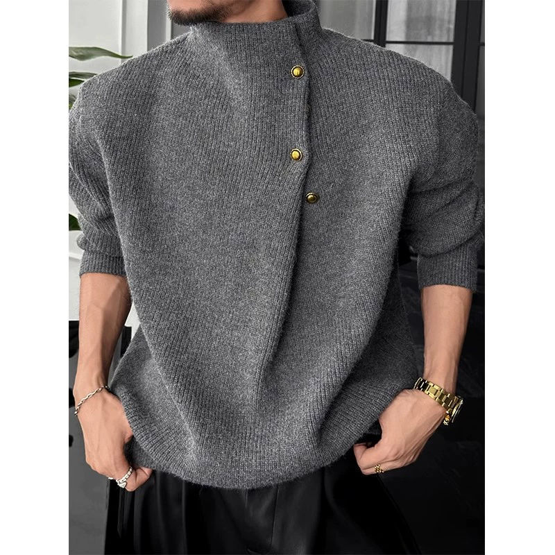 2024 Новый осенний и зимний винтажный дизайн пуговиц с высоким воротником