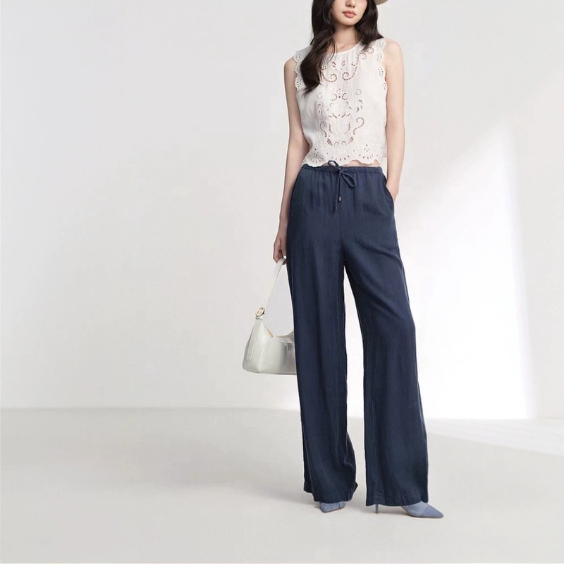 Item 1699+! Same Style as in the Mall, 2026 Summer Model, Lyocell Linen Drawstring Relaxed Pants, Casual Straight-Leg Pants