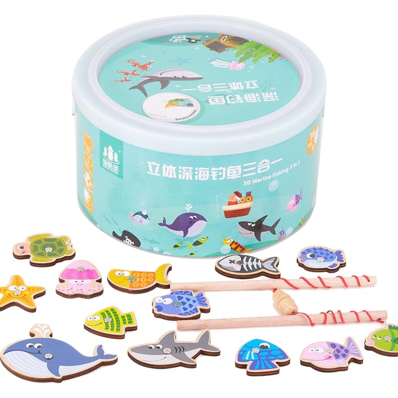 Suministro directo de fábrica barril de pesca de madera de pesca magnética juguetes niño bebé manos-en padre-hijo juego niño enseñanza ayudas image 1