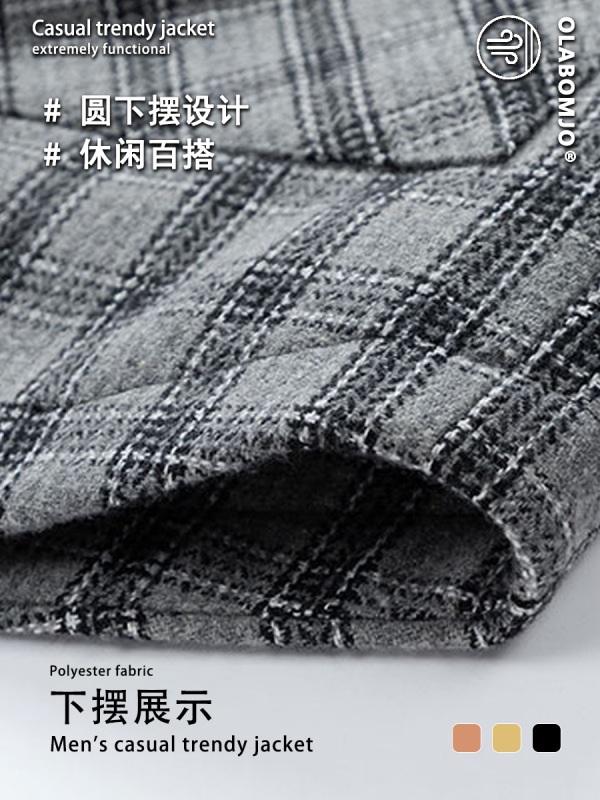 OLA秋季新款大码外套上衣男针织拼接千鸟格男装宽松百搭简约夹克|undefined