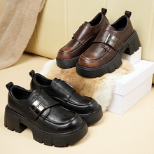 厚底加绒乐福鞋女真皮小皮鞋女士2025秋冬新款英伦风增高jk单鞋女