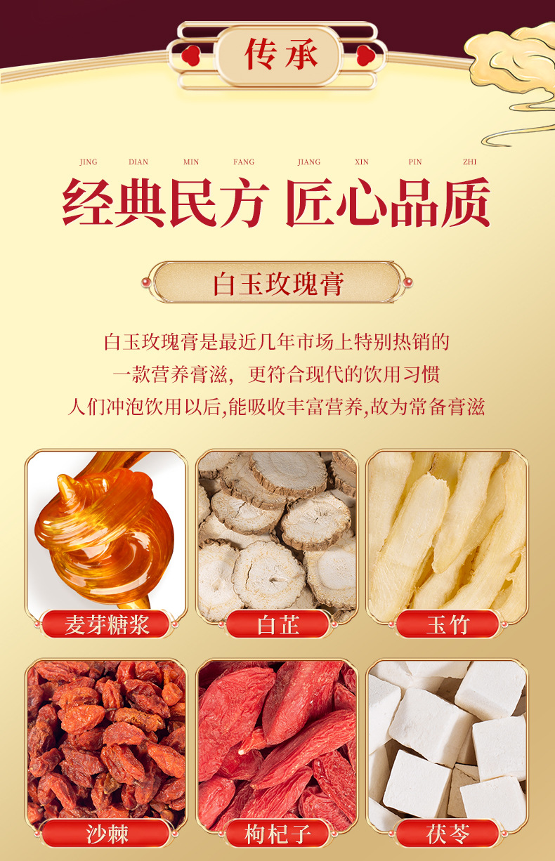Bai Yu Rose Paste (White Jade Rose Herbal Paste) — Angelica, Bai Zhi & Fu Ling Herbal Paste, 300g key features