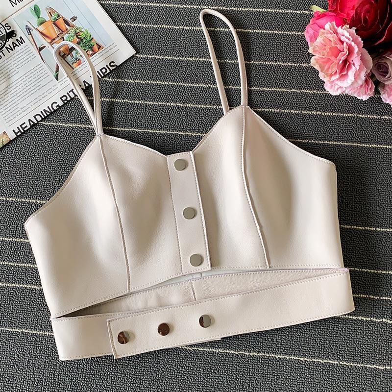 Las niñas de primavera y otoño nuevo retro pu cuero camisola niños de moda de una sola fila oculta hebilla de cuero Chaleco Corto Top moda