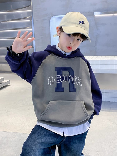 Children's Spring and Autumn Medium Boys' Korean Style Casual Loose Letter Hoodie Stylish Trendy
