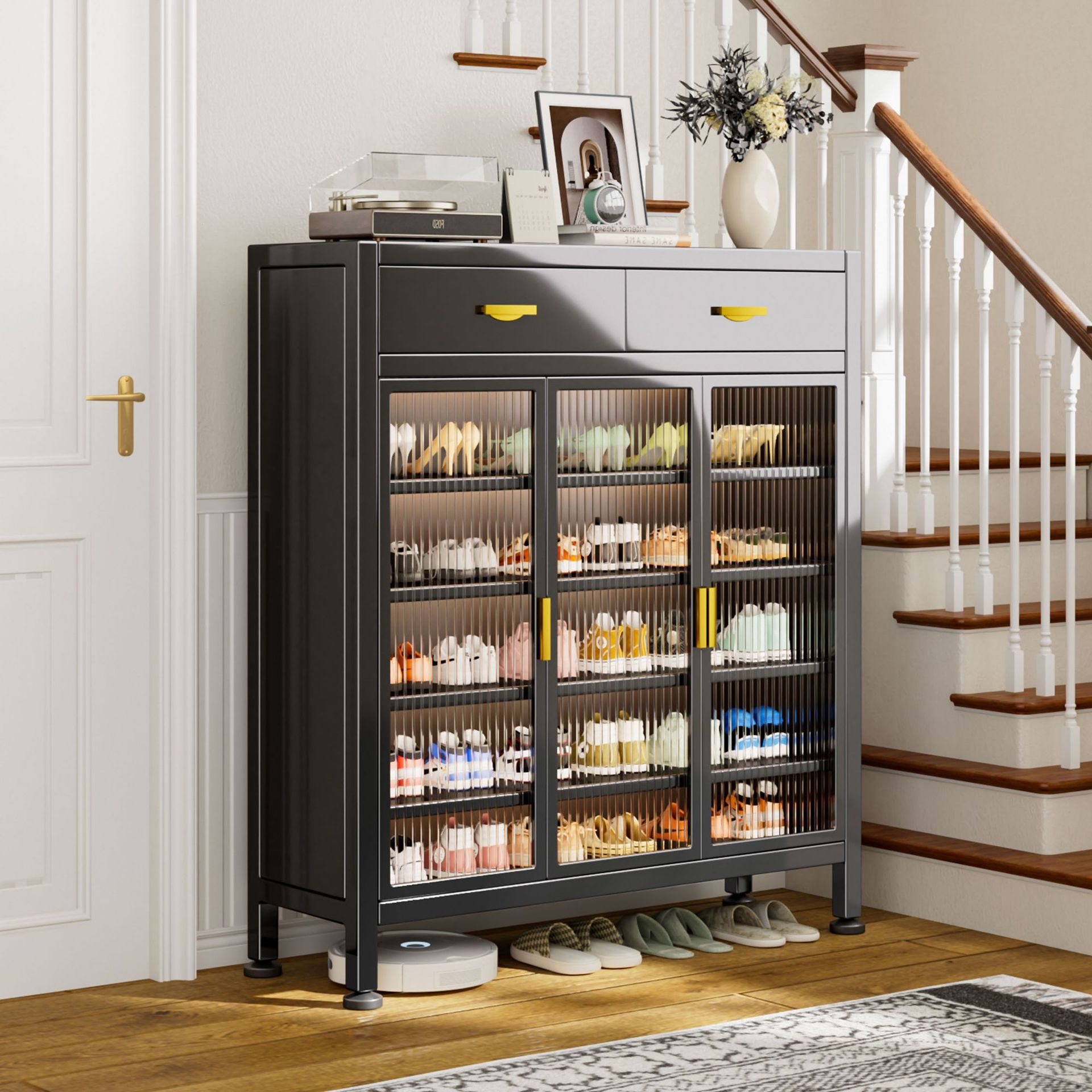 New Household Shoe Cabinet Steel Door Wall-Mounted Large-Capacity Storage Cabinet Entry Floor-Standing Multi-Layer Dust-Proof Shoe Rack