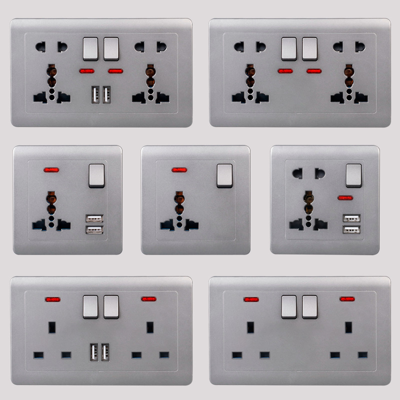 Panel de zócalo estándar británico gris 146 universal 10 agujeros con interruptor doble usb conector de pared suministro directo transfronterizo