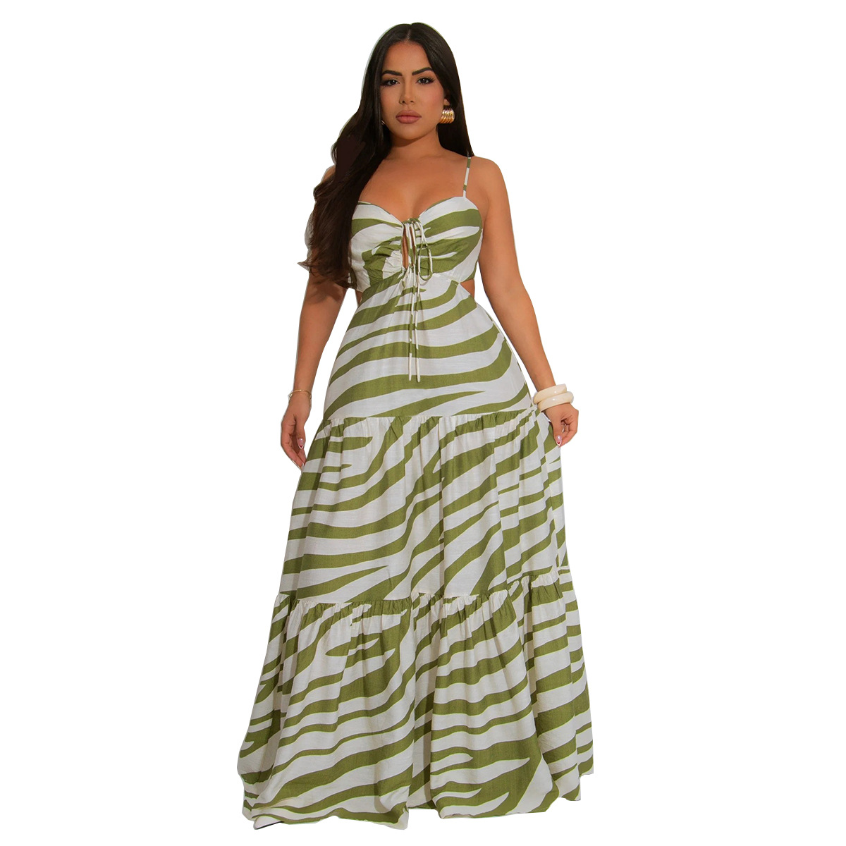 369g Weight Maxi Long Dress Dress Length Type Sleeveless Sleeve Length Strap Dress Dresses Type Sleeveless Sleeve Type Polyester Fabric Type High Waist Waist Line Holiday, Travel Occasion Strap Neckline Slim Fit Type Stripe Pattern Summer Season Women's Gender Vacation, Classic Style Style Wholesale Women's Vacation Classic Style Stripe Holiday Travel Strap Sleeveless Strap Dress 22