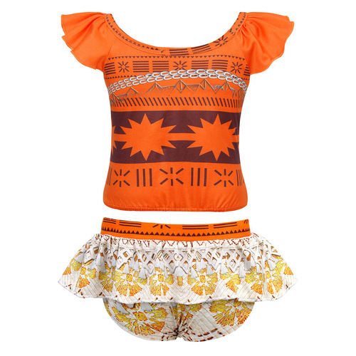Children's Swimwear Set: Princess Moana Cartoon Bodysuit with Shorts