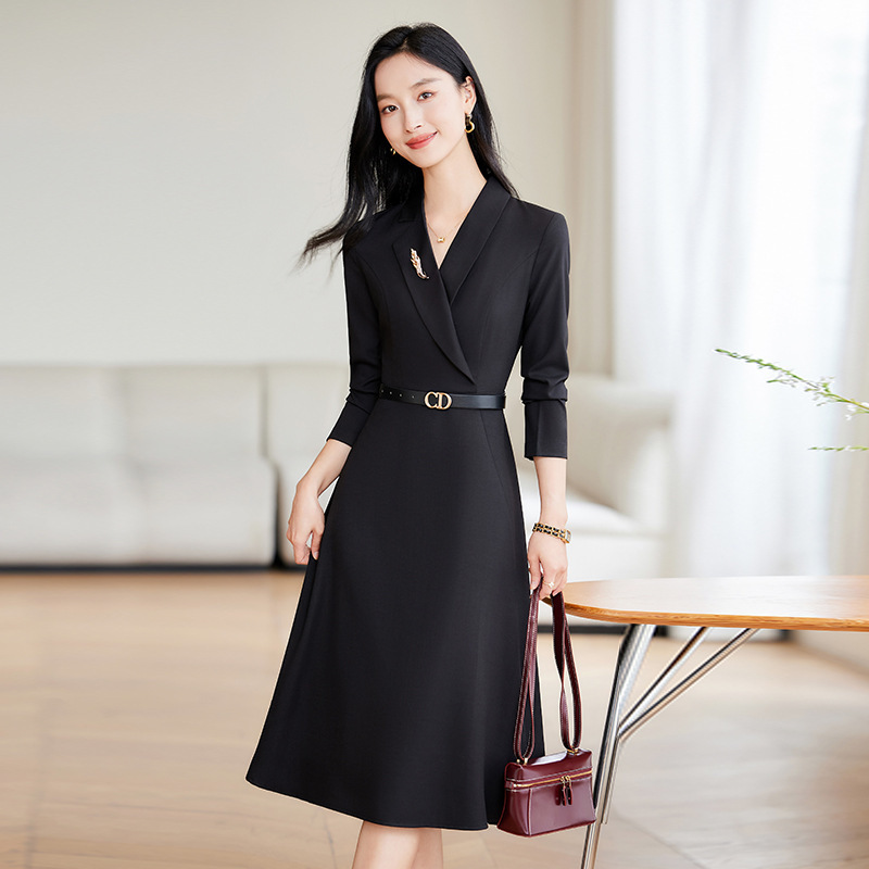 Formal Occasion Long-Sleeved Professional Suit Dress for Women Spring & Fall Classy Elegant Slim-Fitting Classy Mid-Length Skirt