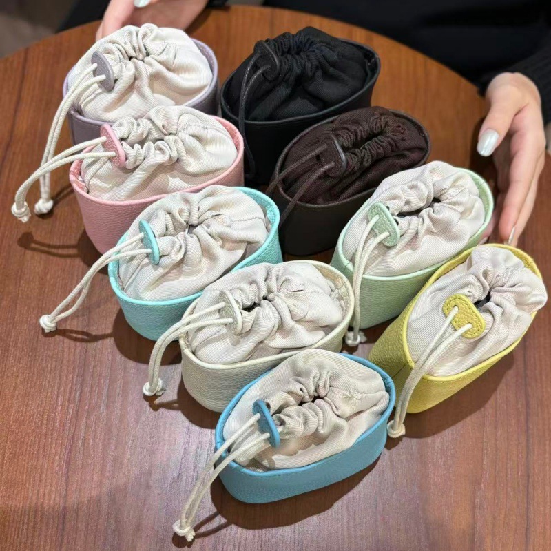 新款韩系头层牛皮复古零钱包便携多功能真皮文玩收纳包时尚束口袋