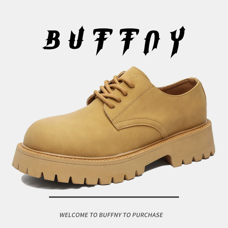 Обувь дерби мужская дышащая деловая большая голова толстая подошва увеличена свадебный жених повседневный желтый коричневый костюм обувь