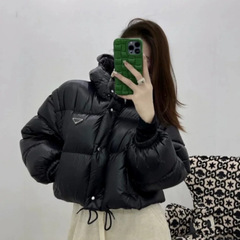 正确版 P家三角标铁牌可拆卸衣袖秋冬羽绒服韩版精致时尚短款外套