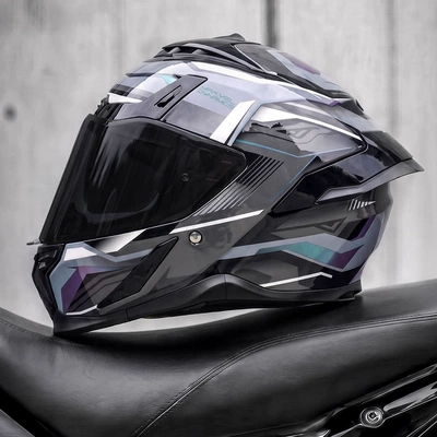 Motosiklet kaskı (dəbilqə) – riding, full-face motorcycle helmet - gray-star-black-tea-lens-free-clear-lens-m55-56cm