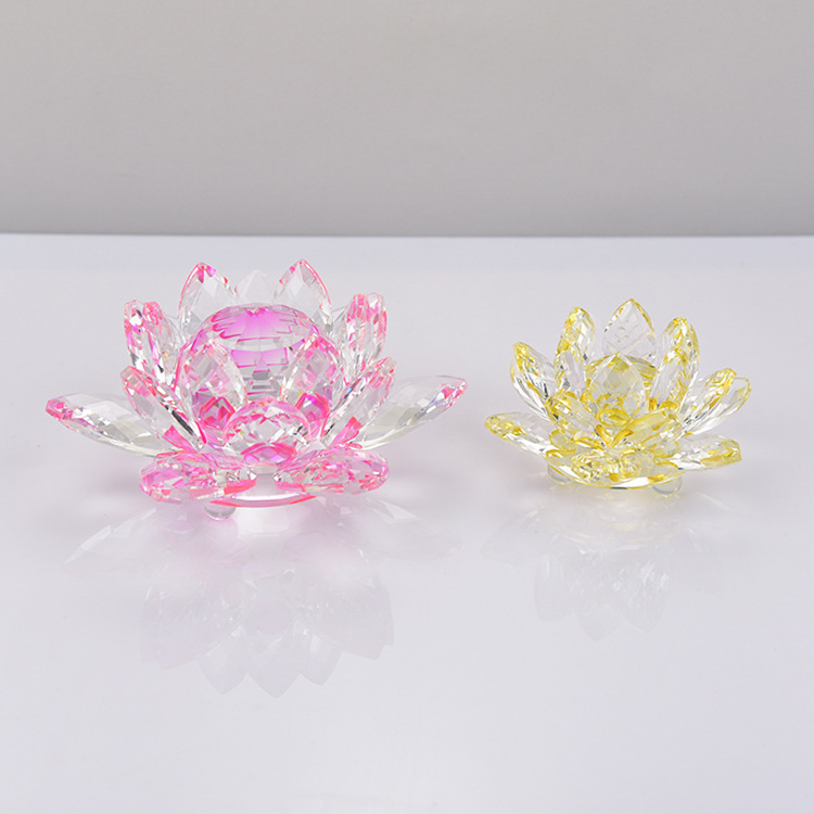 厂家批发莲花装饰品水晶玻璃摆件客厅办公桌家居装饰品