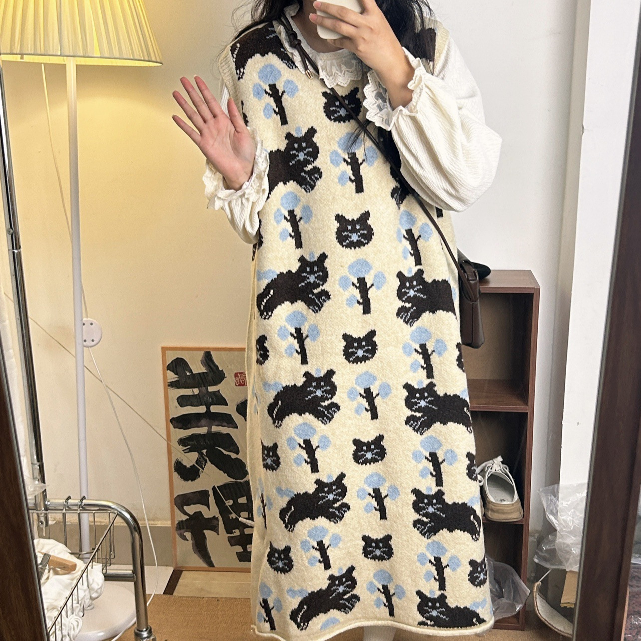 Plus Size Cartoon Kitty Jacquard Sweater Vest Vest Autumn And Winter Chubby Girl Slimming Age-reducing Knitted Vest