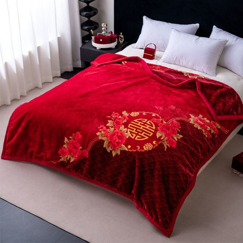 해피 워드 웨딩 클라우드 담요 웨딩 담요 겨울 더블 레드 두꺼운 담요 동반 담요 선물 담요