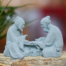 假山水景摆件下棋老人李白牧童小鱼缸内装饰品流水盆景微景观造景