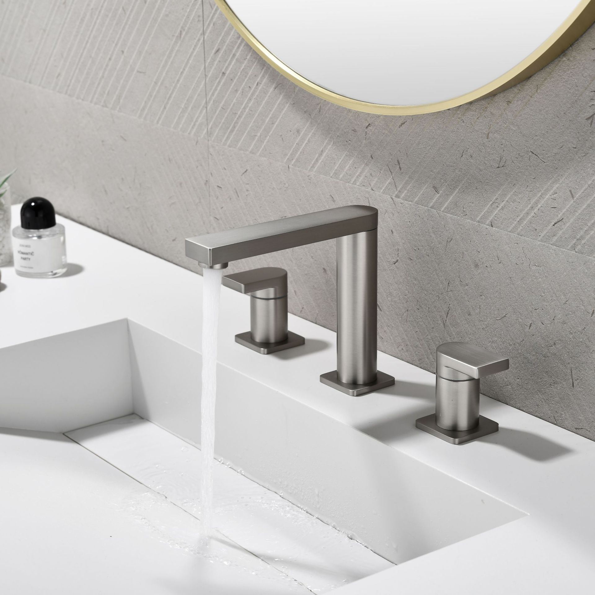 Bathroom All-Copper Rotatable Split Anti-Splash Basin Washbasin Faucet Hot and Cold Three-Hole Brushed Nickel