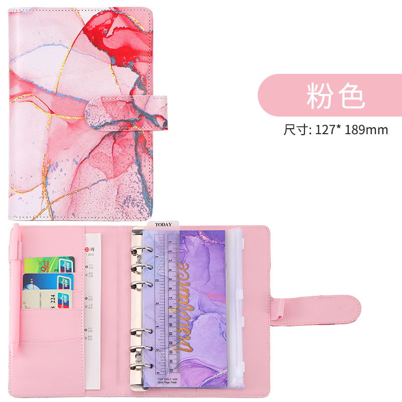En stock transfronterizo A6 Carpeta de hojas sueltas Diario Libro marmoleado PU cuero efectivo presupuesto Personalización de cuaderno de hojas sueltas